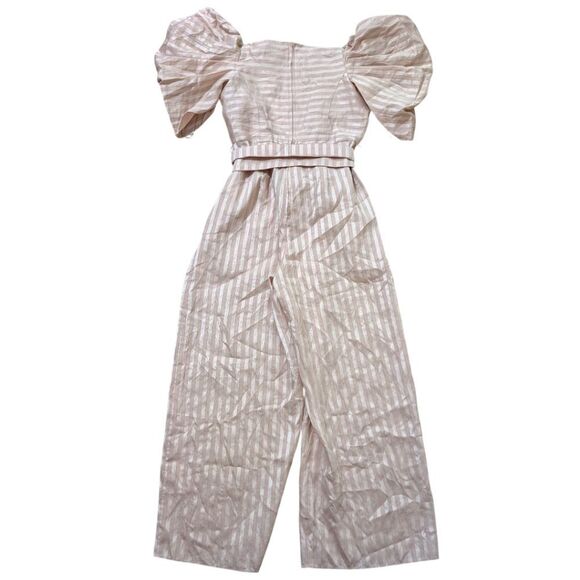 C/meo Collective Through You Belted Puff Sleeve Wide Leg Stripe Jumpsuit 4 NWT - Picture 8 of 11